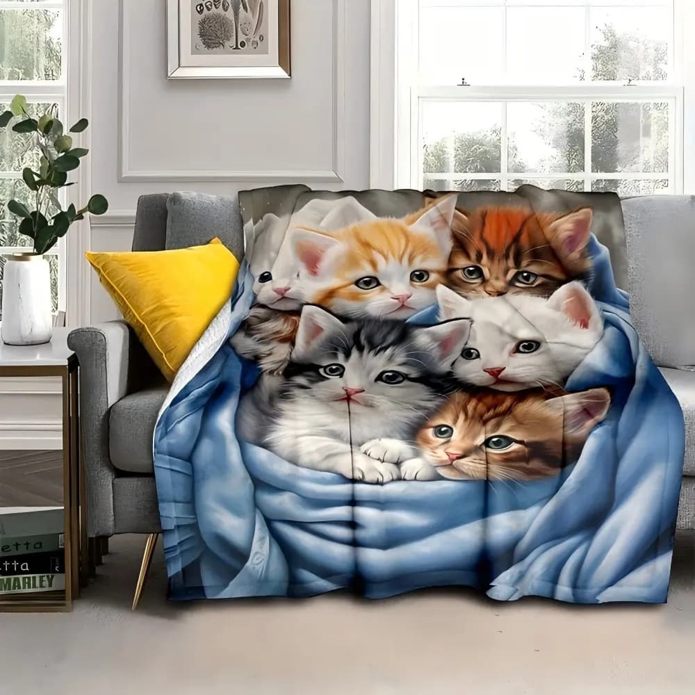 VIKAMA Adorabile coperta da viaggio con stampa di gatti Soggiorno Divano Camera da letto Coperta personalizzata per la casa calda e accogliente per tutte le stagioni