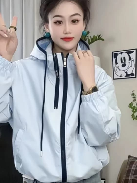 Spring 2026 Women's Hooded Short Zipper Jacket Casual Versatile Sun Protection Top Trendy Fashion Outerwear Coat Spring New