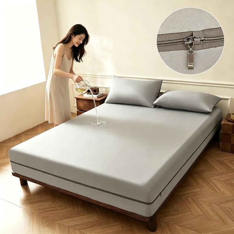 Nano Waterproof Breathable Mattress Protector, 6-Sided Zipper Encasement Silent Anti-mite Dustproof Bed Cover for Home Bedroom