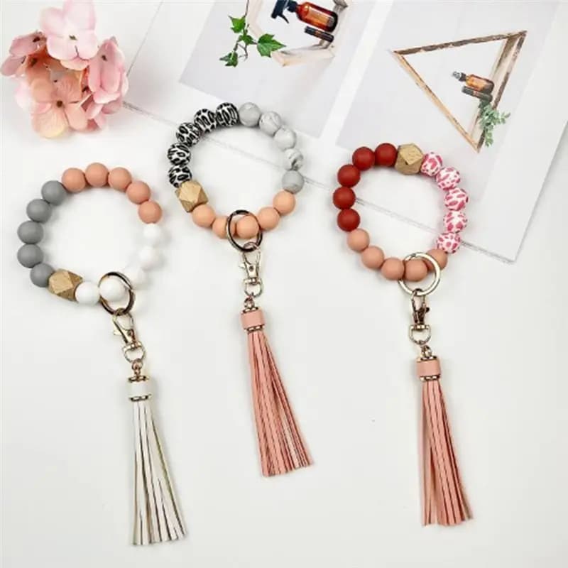 NOCM 100Pcs Silicone Beads for Keychain Making,15mm Rubber Beads Kit for Bracelet Lanyards with Key Rings and Tassels