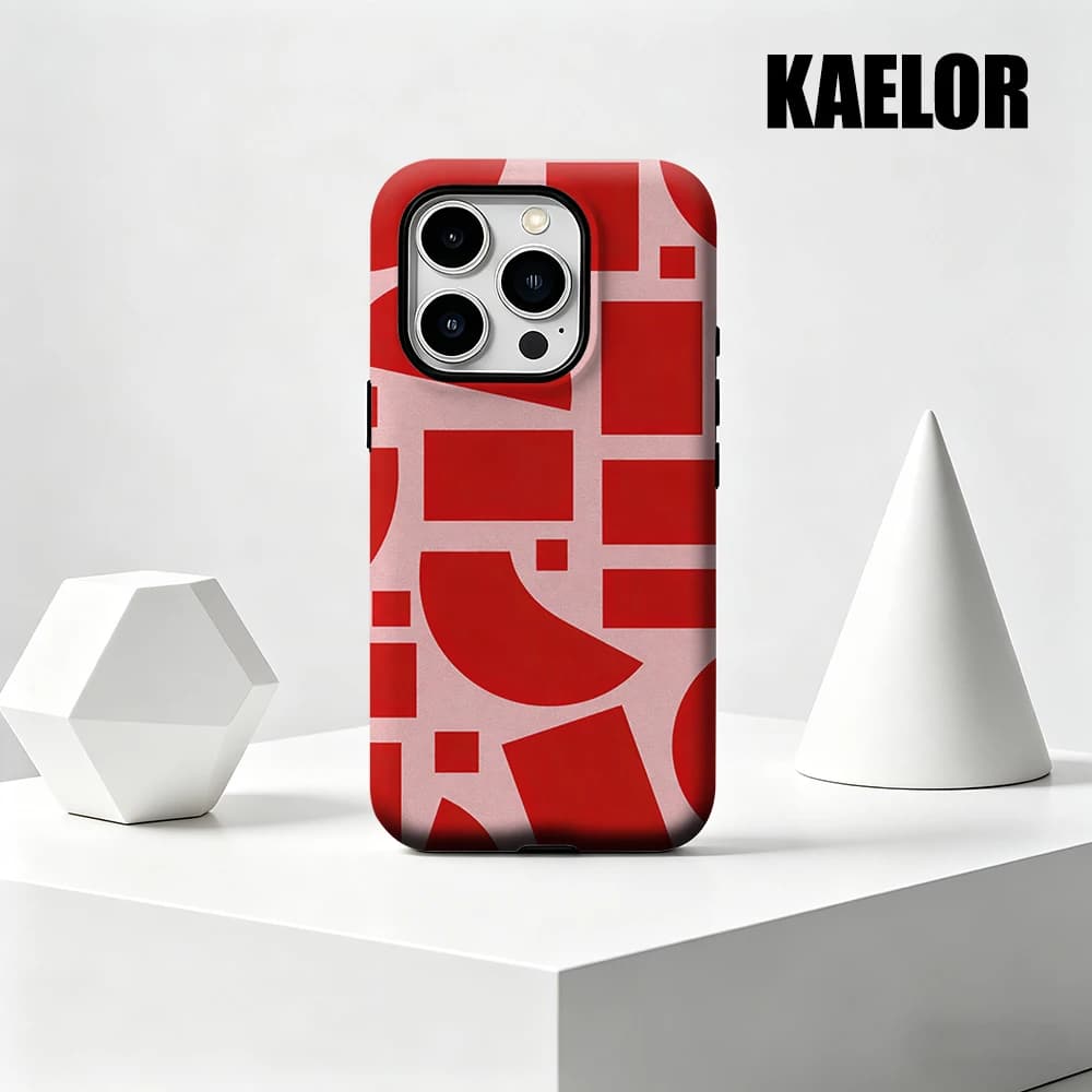 Custodia Kaelor opaca antiurto per MagSafe per iPhone 17 16 15 14 Plus 13 Pro Max, in PC rigido, rossa intenso con motivo geometrico