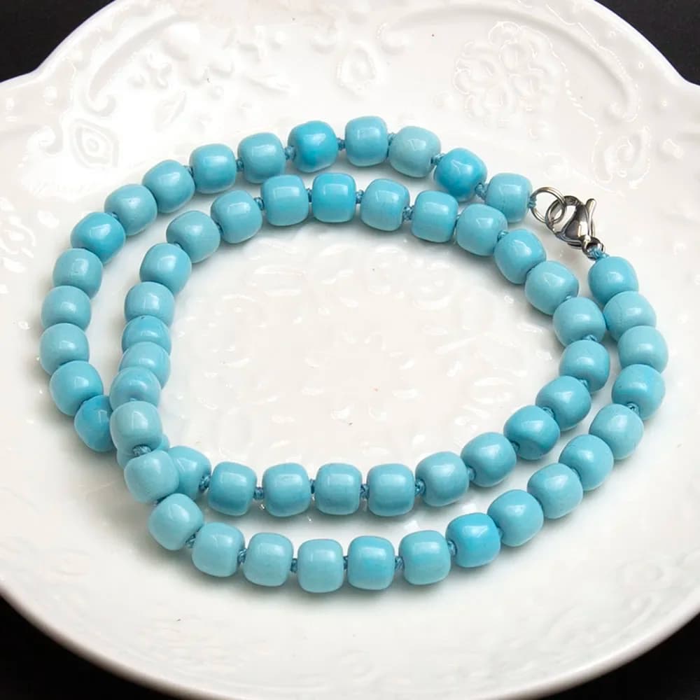 Collana in Turchese Blu con Perline a Tubo 7x8mm, Gioielli alla Moda per Uomo, Regalo di Compleanno, Bracciale a Doppio Strato