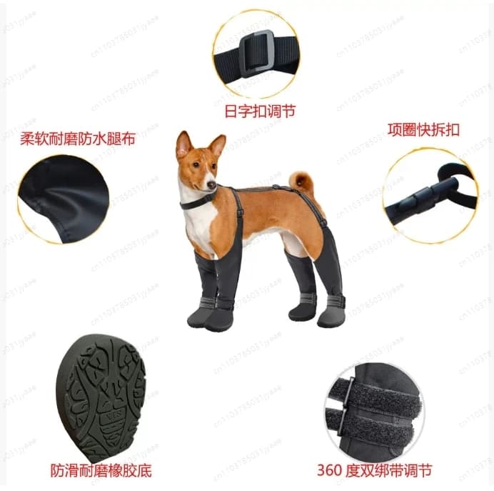 Stivali con bretelle per cani Stivali alti per cani Antiscivolo e autunnali Scarpe per cani impermeabili Leggings Inverno Neve Pioggia Escursionismo Zampe Protezione in pile