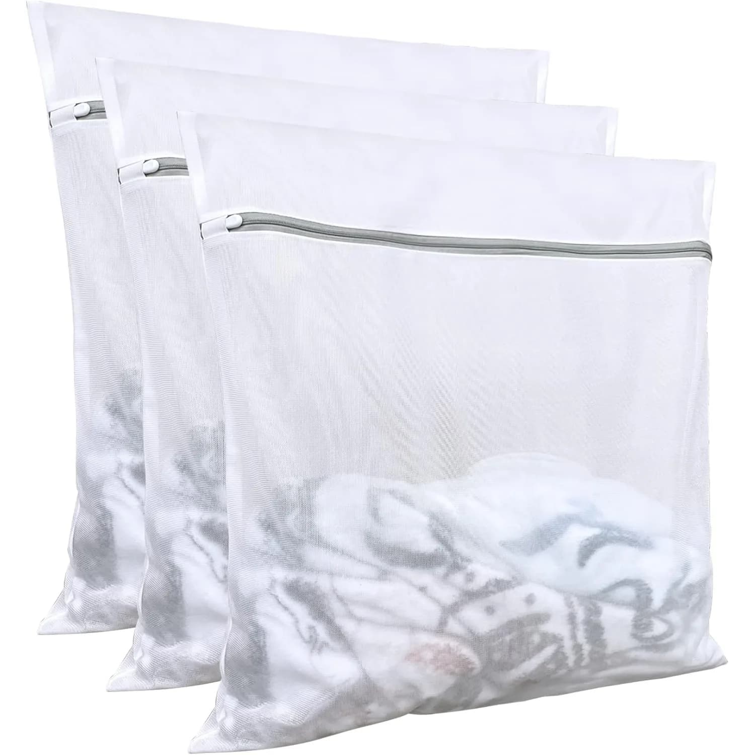 Large Mesh Laundry Bags for Delicates - 3 Pack 24x24 Inch with Zipper for Washing Machine