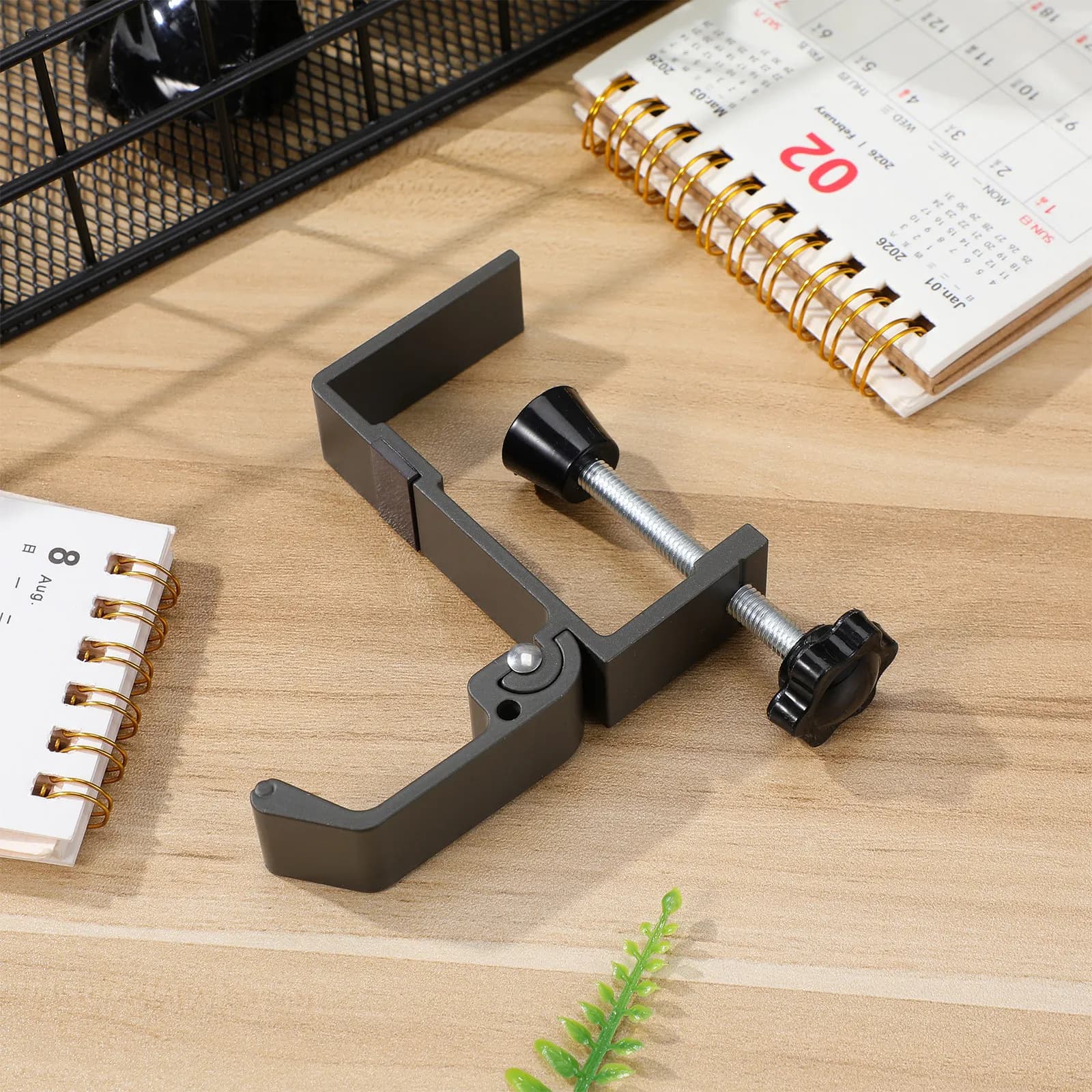 Adjustable desk headphone support (2 pieces) with clamp, space saving, for office, gaming and studio