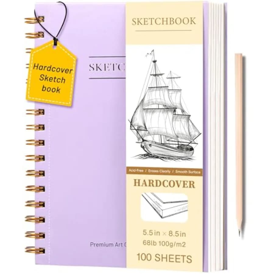Sketch Book, Small Sketchbook for Drawing, 100 Sheets 68 lb/100gsm Hardcover Spiral Sketch Pad for with Pencil Art Sketchbook D