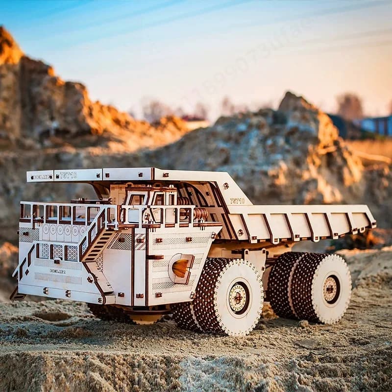 Movable Mining Dump Truck Wooden 3D Puzzle DIY Assembly Model Educational Building Blocks Handmade Craft Toy Gift