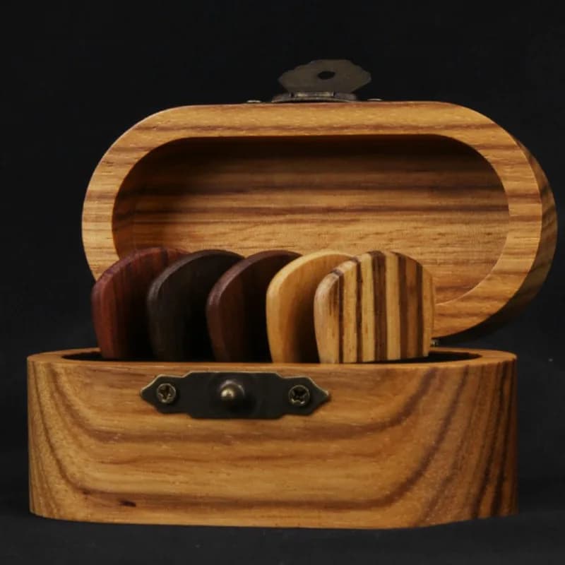 Plettri a forma di cuore fatti a mano, plettro per chitarra acustica in legno Plettro per basso elettrico Scatola per plettro per chitarra in legno