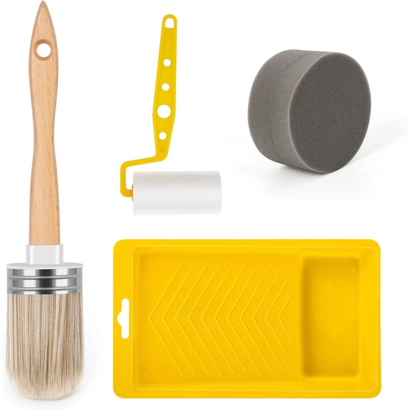 Kit di Strumenti per Pittura Domestica con Spugna Rotonda, Pennello e Rullo in Schiuma per Pareti e Mobili