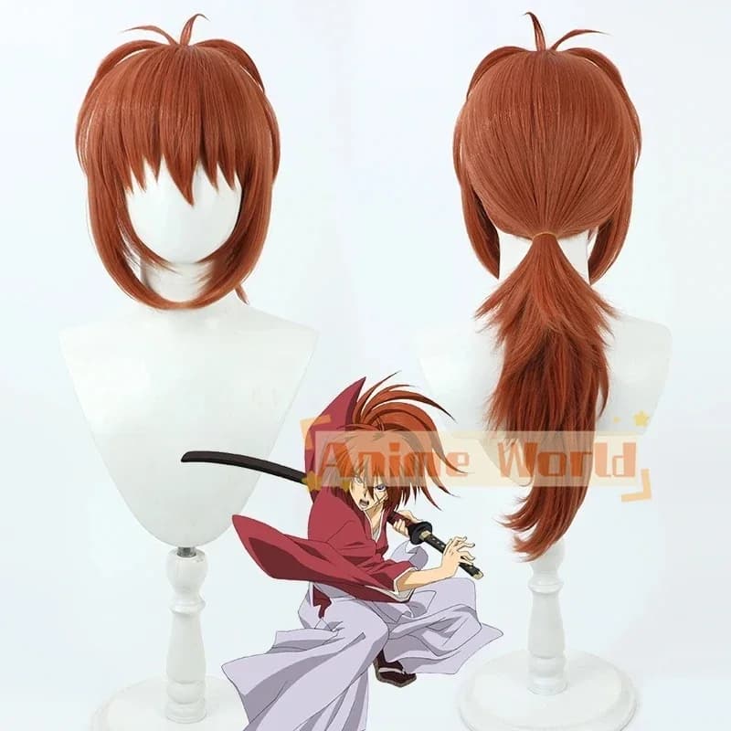Parrucca Cosplay Rurouni Kenshin Himura Kenshin, Capelli Sintetici Resistenti al Calore, per Halloween, Carnevale, Giochi di Ruolo, Feste + Cuffia per Parrucca Stile B
