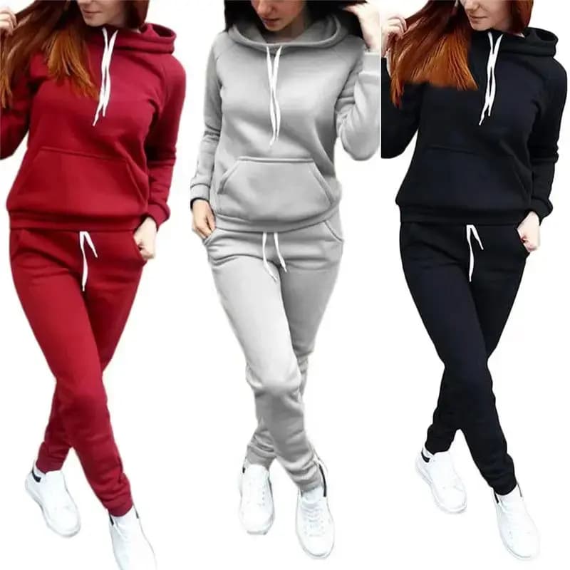 Women's Casual Hoodie Sweatshirt Pants Set Slim Fit Long Sleeve Polyester Color Commute Style Tracksuit