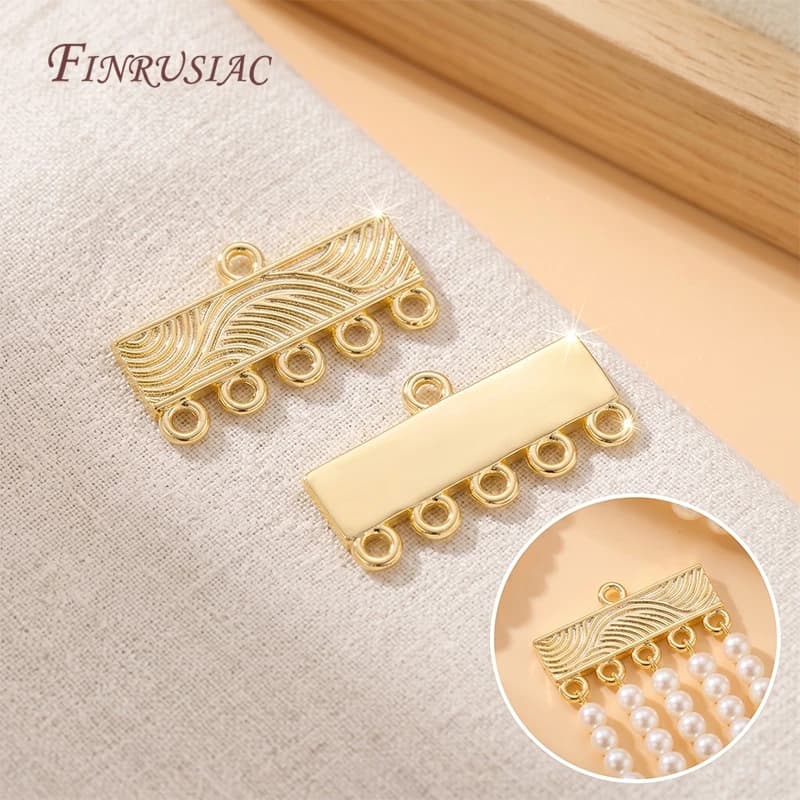 Connettore a barra a 5 fori placcato oro 18K, in ottone, con anelli multipli, distanziatore per orecchini, per forniture fai da te per la creazione di gioielli