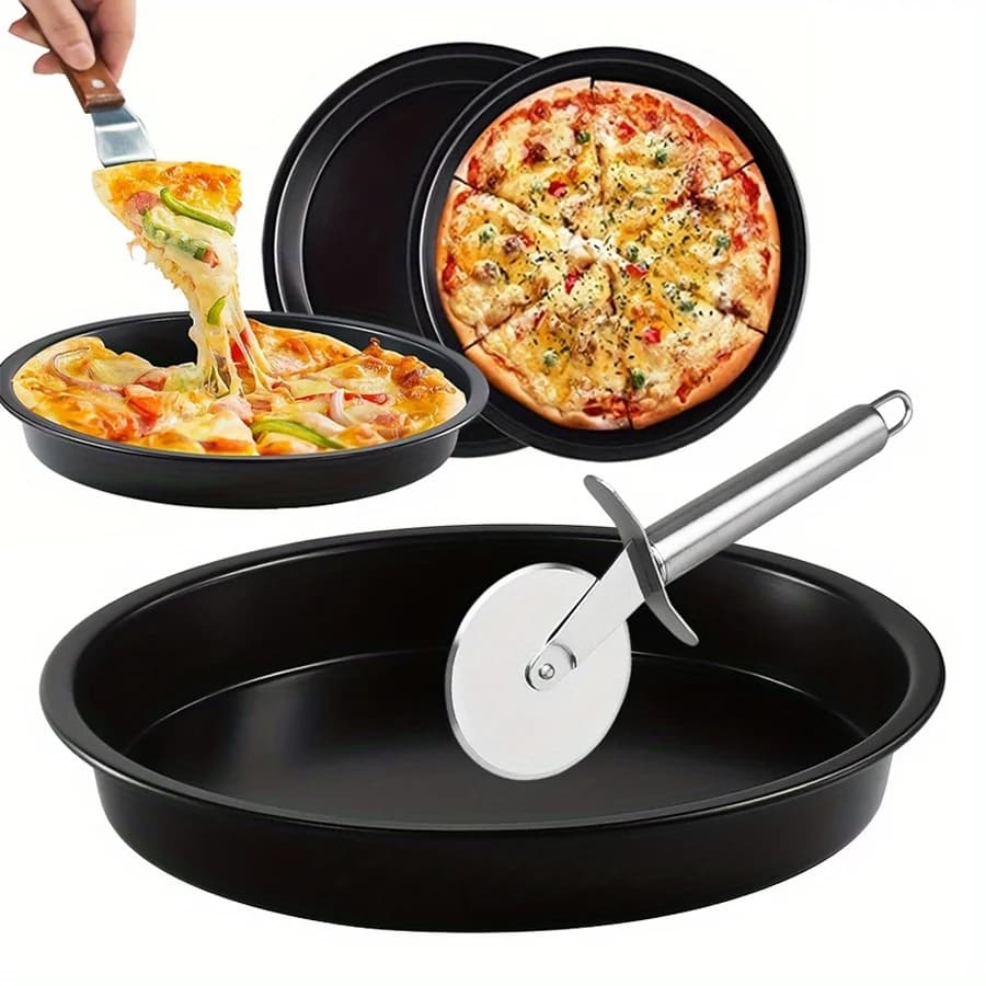 Teglia per pizza con piatto profondo da 6/8/9/10 pollici con taglierina per pizza, teglia antiaderente nera in acciaio inossidabile, teglia per torta, teglia JXB