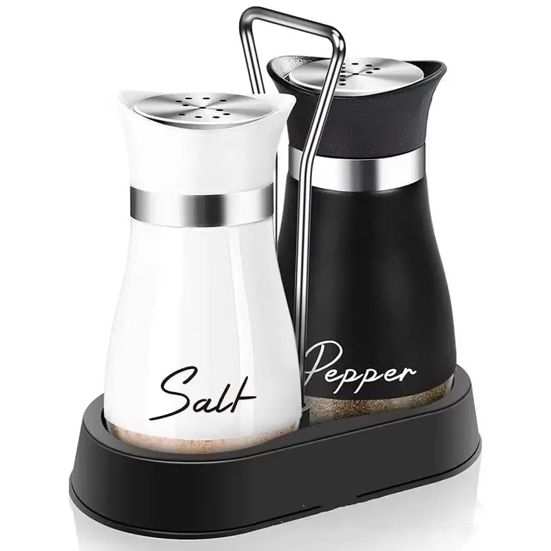 Set of 2 Pieces of Dispenser for Kitchen Glass Spices, Adjustable and Rechargeable, for Sale and Pepper, with Ripiano and Fori di Erogazione
