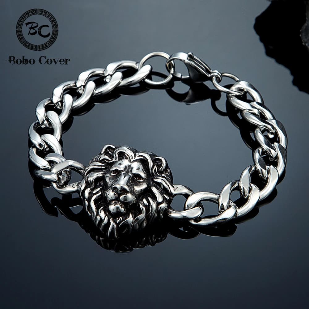 Men's Gothic Viking Lion Tiger Leopard Bracelet Stainless Steel Punk Cuba Chain Bangle Vintage Norse Scandinavian Jewelry Gift