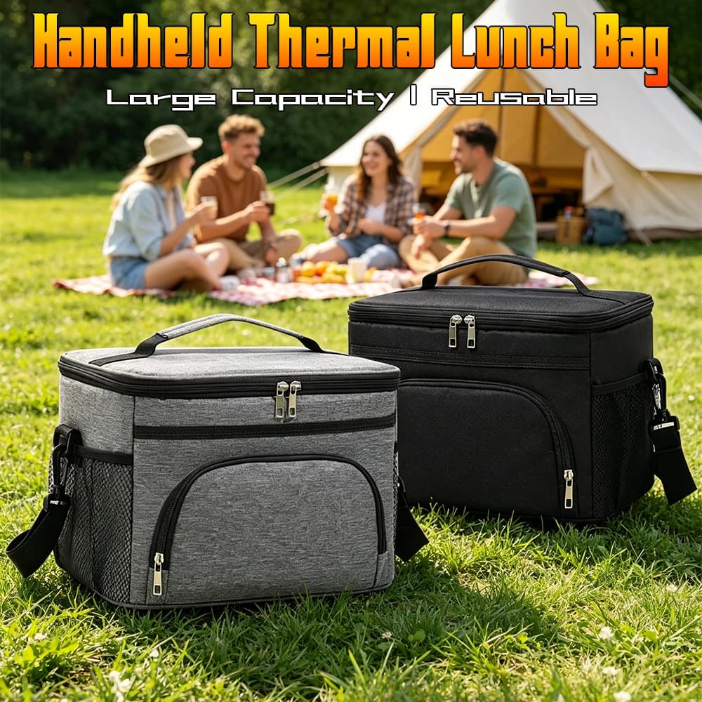 Portable Handheld Insulated Lunch Box Large Capacity Reusable Thermal Lunch Bag 1PC Food Storage Bags For Women Men Home Office