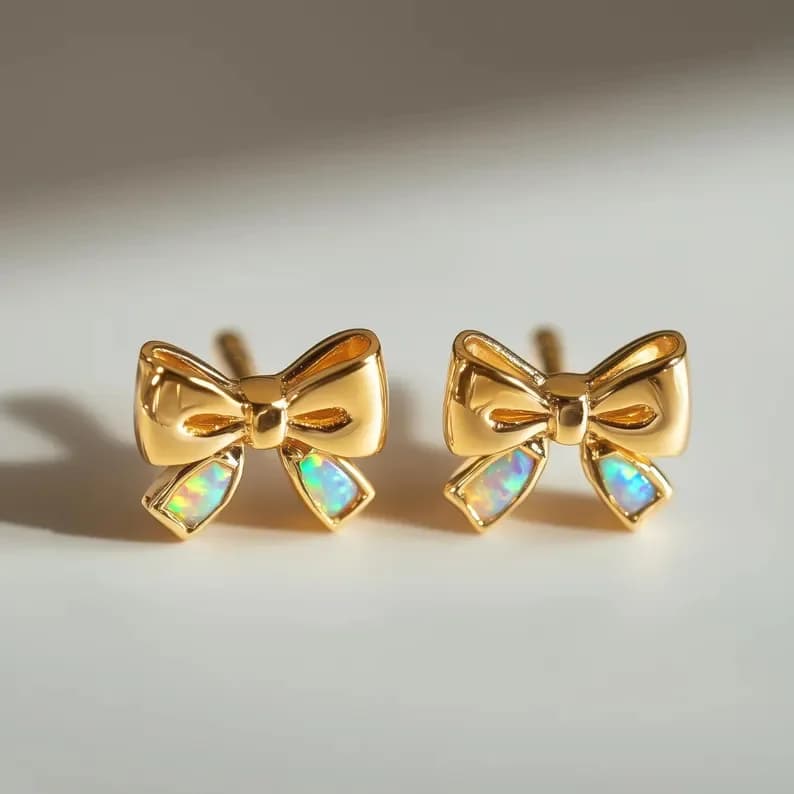 Cross-border hot-selling fashion bow inlaid opal stud earrings personalized light luxury versatile women's earrings