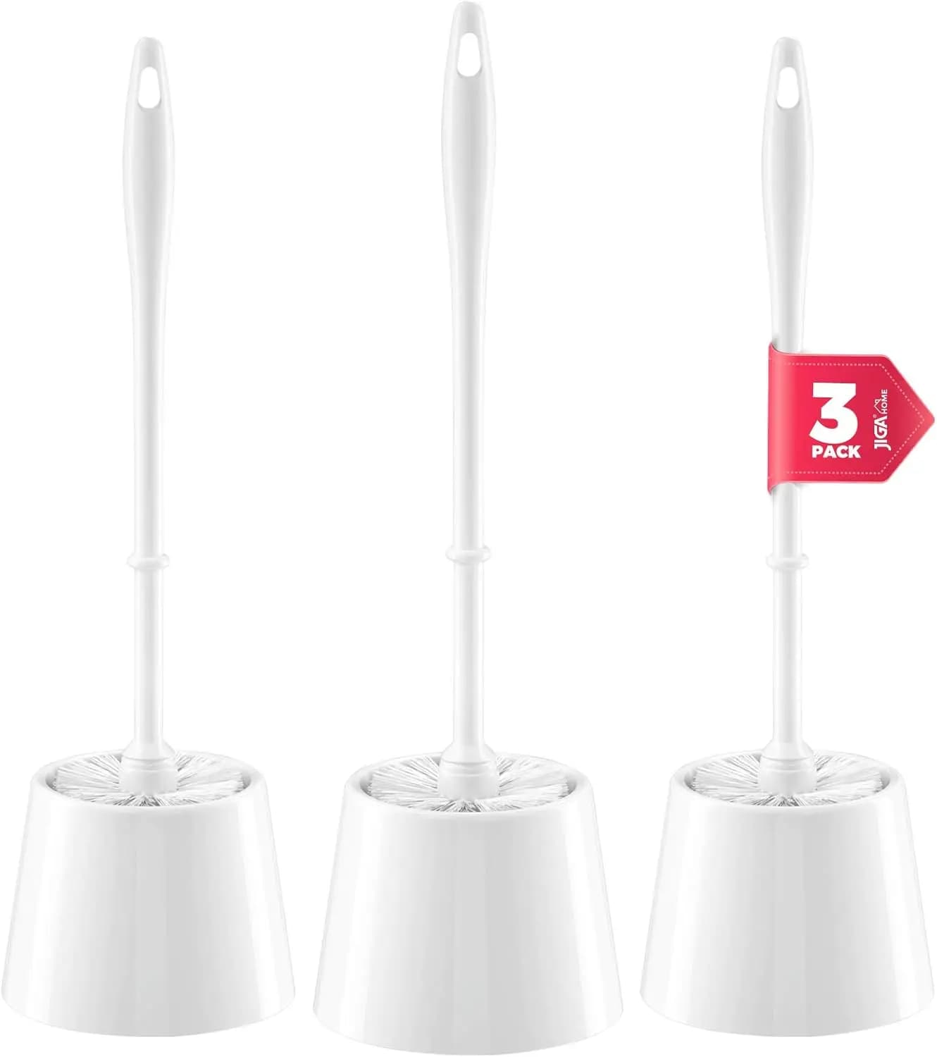 Set di 3 spazzole per WC con supporto e setole rigide per una pulizia profonda, bianco