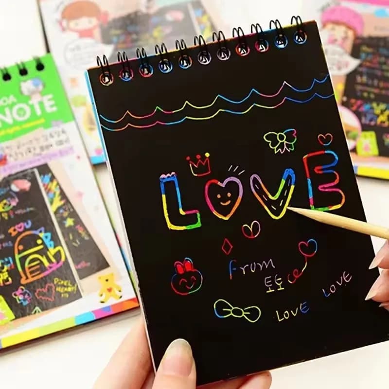 Scratch Graffiti Book DIY Cartoon Sketch Book Colorful Scratch Painting Surprise Coating Magic Book