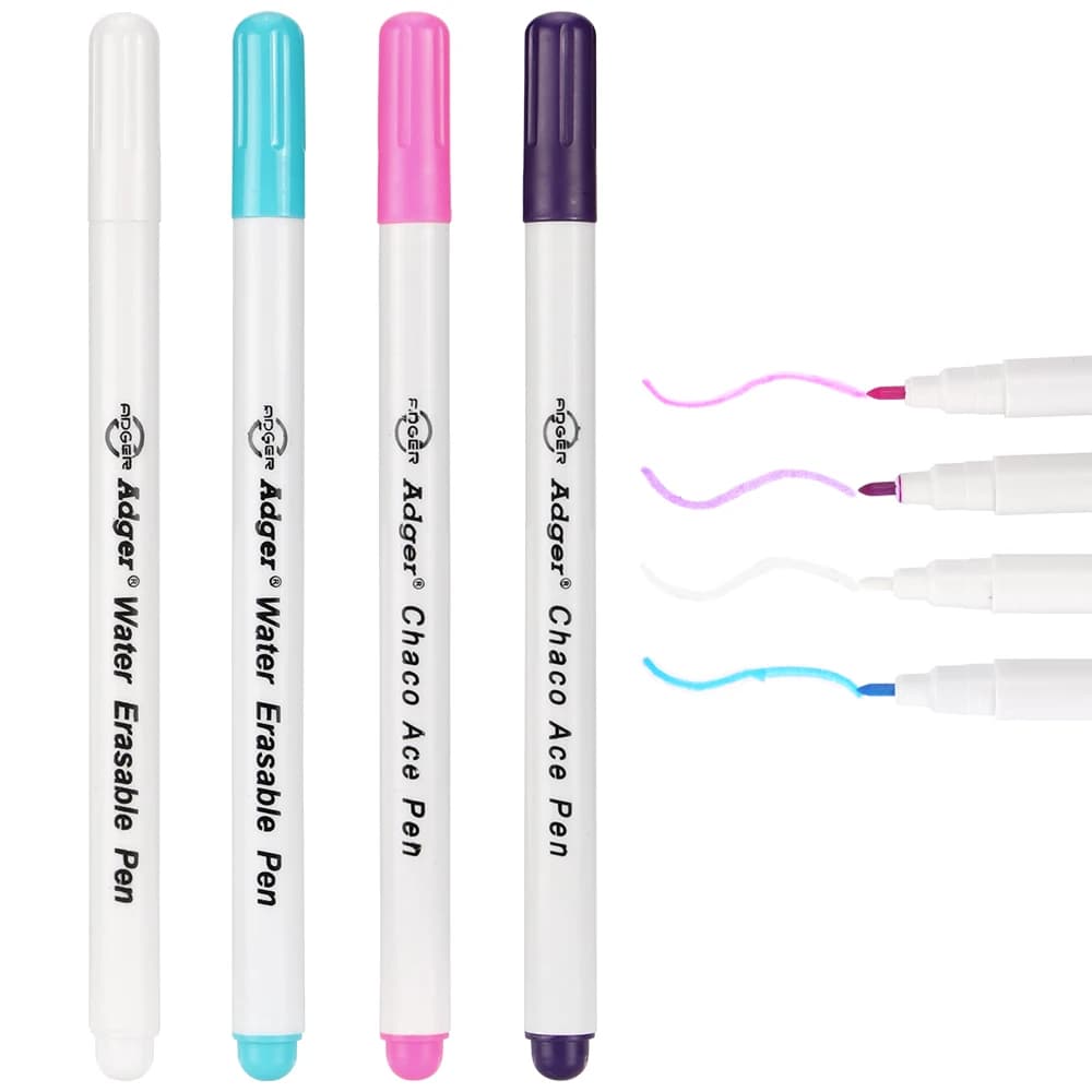 4Pcs/Set Vanishing Fabric Markers Air Erasable/Water Erasable Pens for Quilting Sewing Dressmaking Fabric, White Blue Purple Red