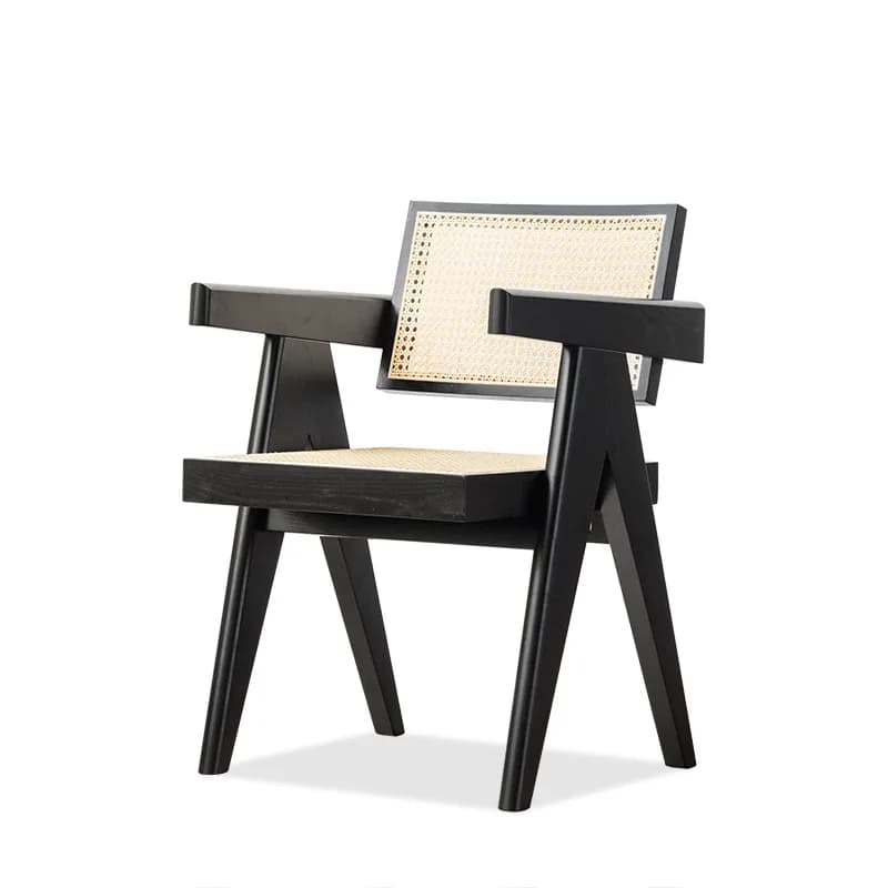 Sedia da pranzo in stile Jeanneret – Poltrona moderna con schienale in canna e gambe in legno – Sedia con accento di ispirazione vintage per cucina, sala da pranzo