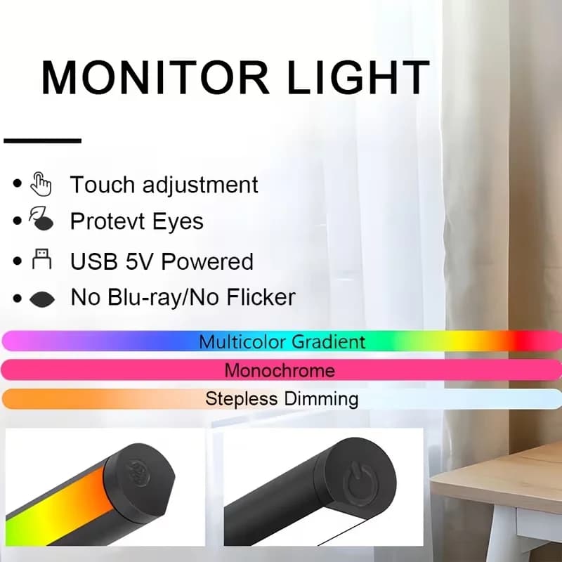 LED Monitor Light Bar CCT Touch Dimmable Computer Display Screen Light Bar RGB Ambient Backlight PC Laptop Screen Hanging Lights