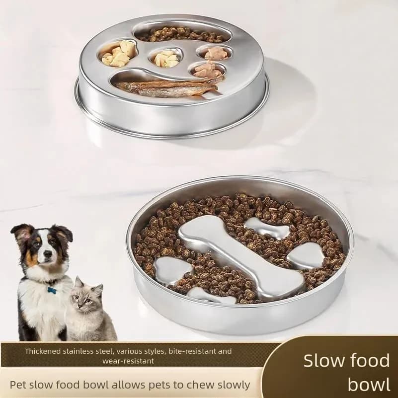 Stainless steel slow feeder bowl, non-slip pet food bowl, anti-tipping thickened large capacity dog bowl, cat bowl, slow feeding