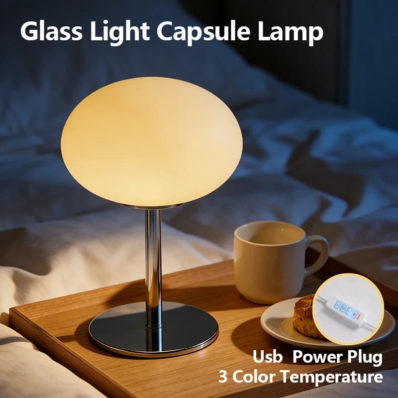 Murano Glass Table Lamp USB Powered, Glass Bedside Lamp, Simple and Luxurious Light with 3 Color Temperatures