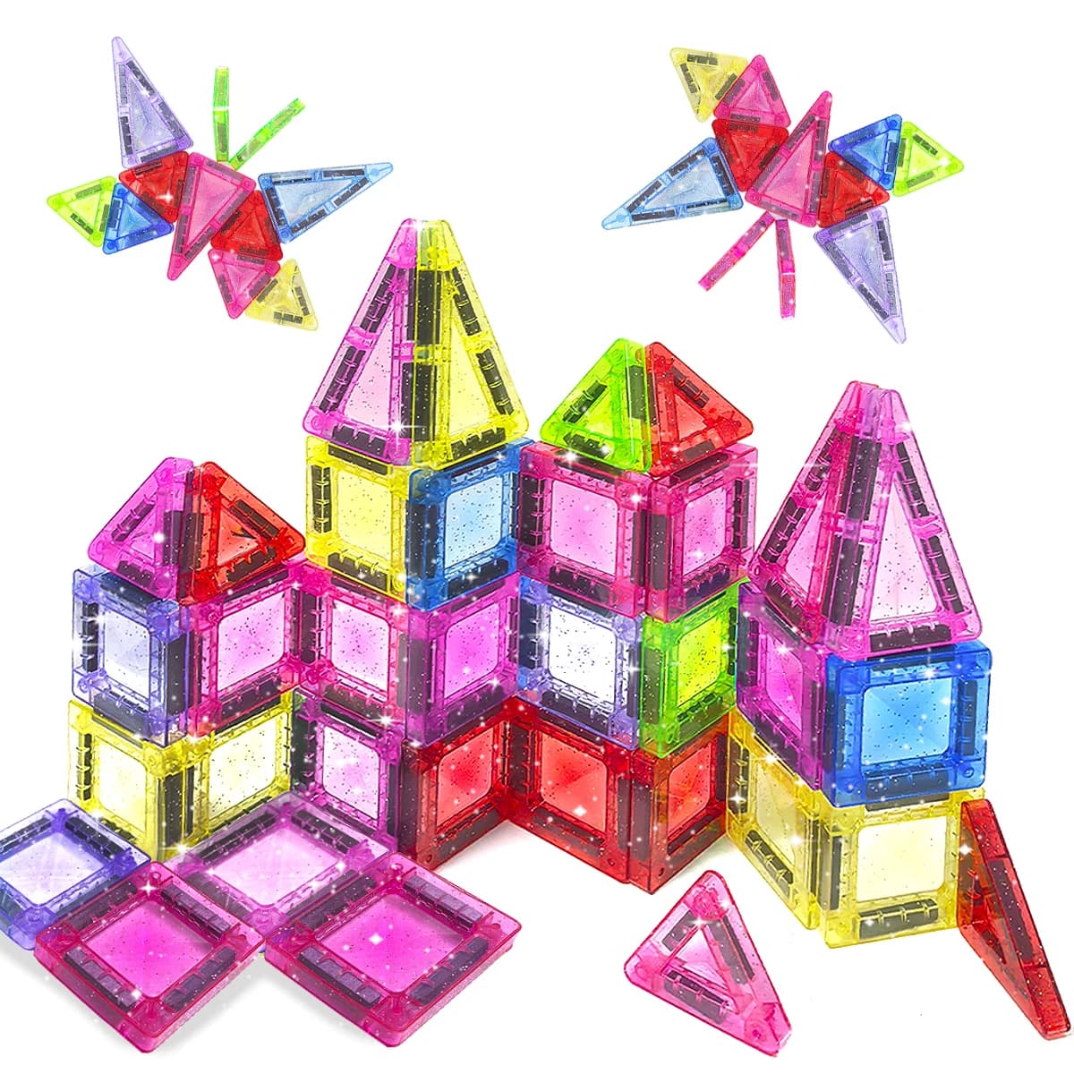 GlitterMagnetic Tile Montessori Toy Easy Portability Magnetic Building Block Gift Can Be Played with Anywhere Convenient Storage