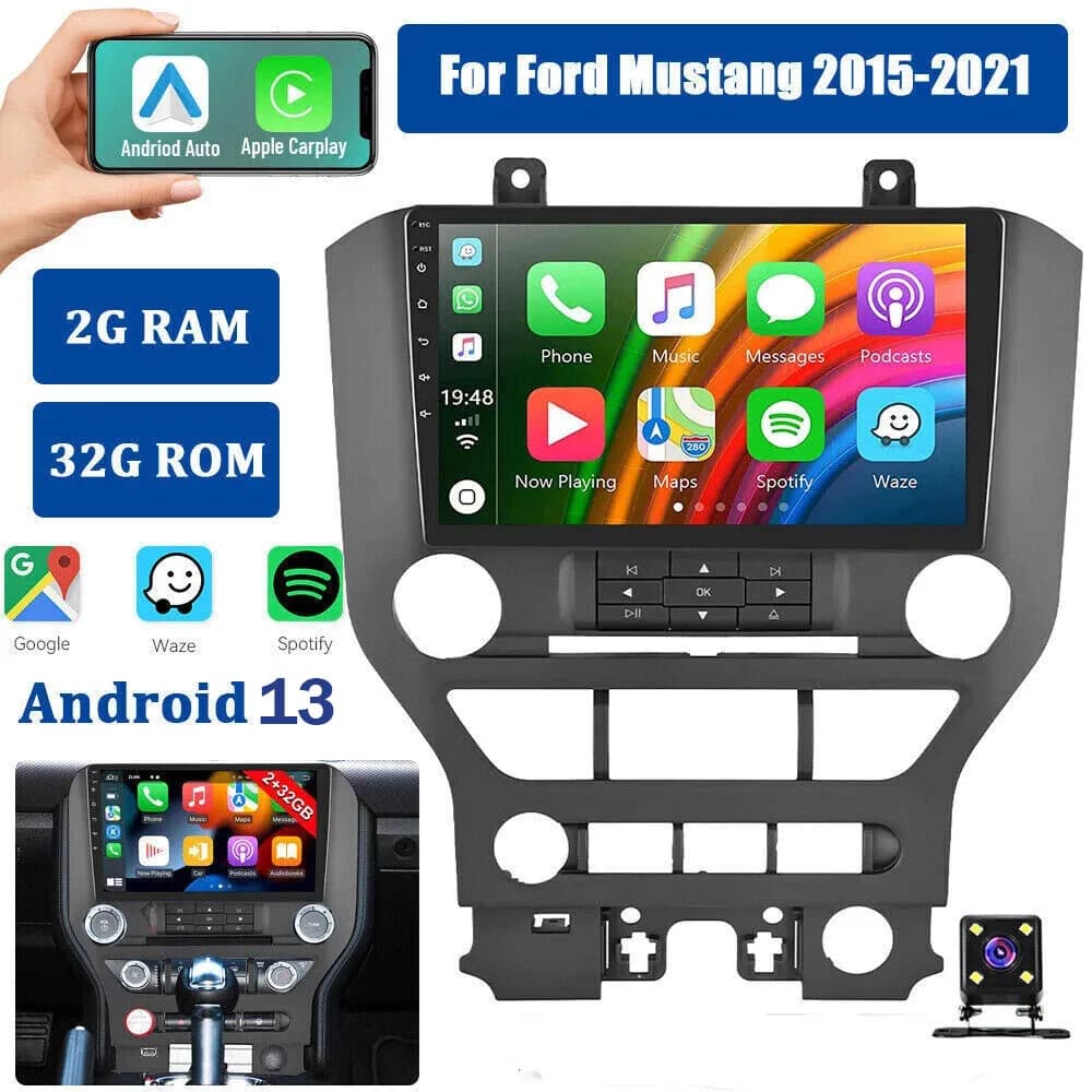 Nuovo Lettore Video Stereo DSP da 9 Pollici per Auto LHD per Ford Mustang 2015-2021, Android 13, Navigazione GPS, 2+32G, con Carplay Wireless, Bluetooth, WiFi, FM, RDS, SWC, Telecamera di Retromarcia