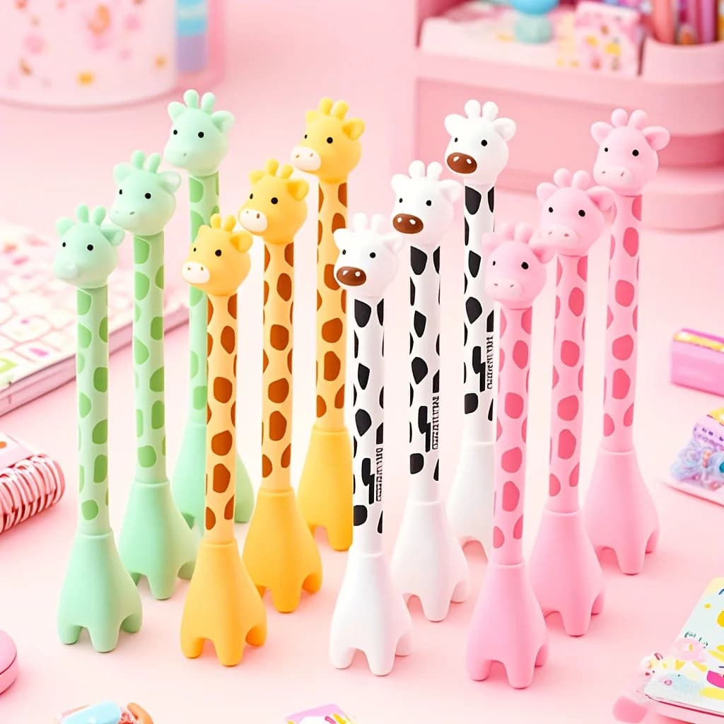 Two cute giraffe-shaped gel pens,with an attractive and realistic design,smooth writing,black pen cores,exquisite signature pens