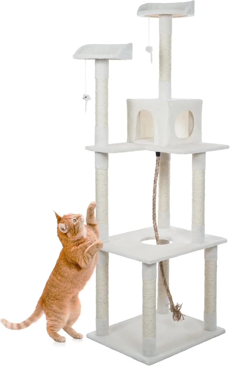 Albero per Gatti da 1,8 Metri con Posti Riposo, Tiragraffi e Giocattoli Sospesi per Gatti da Interno