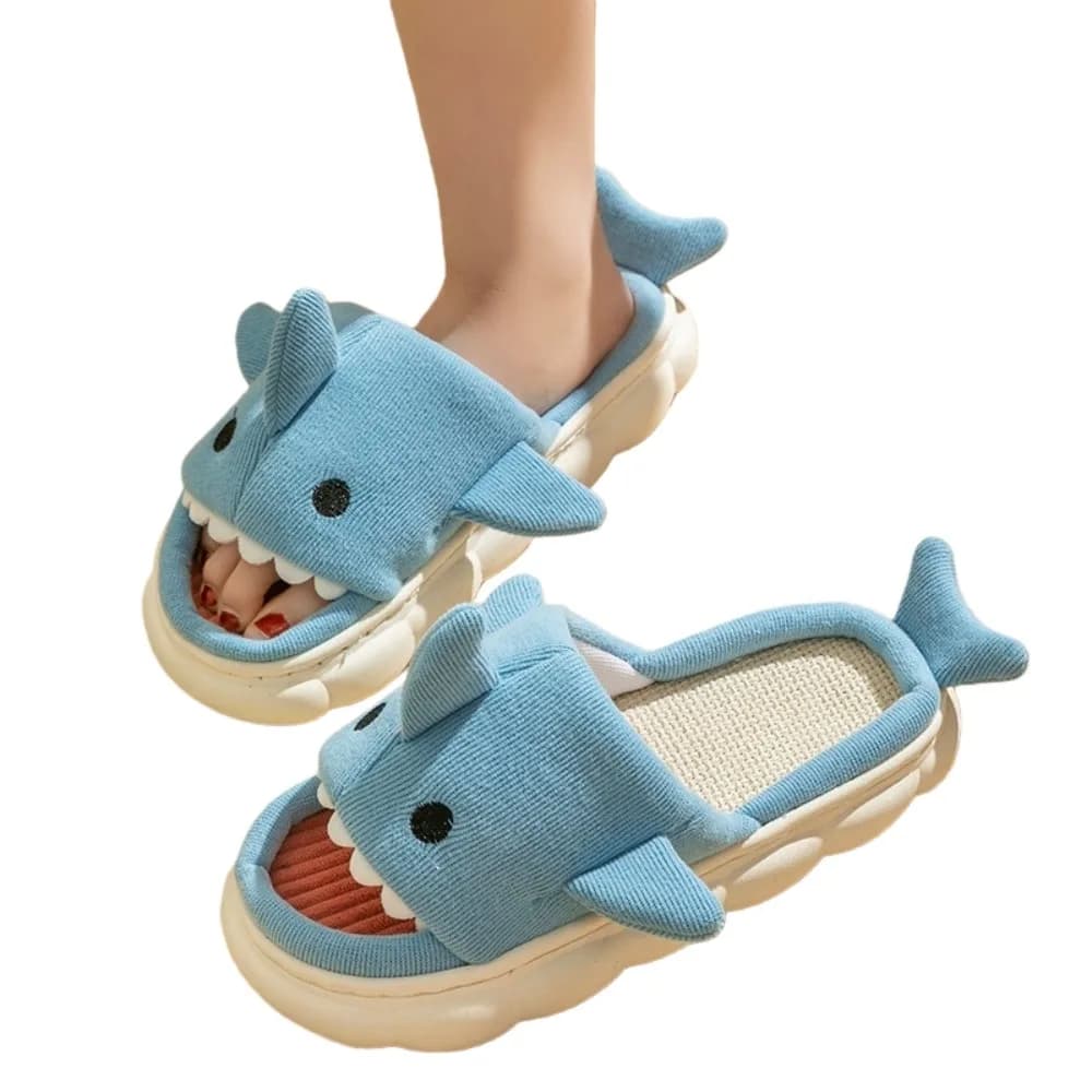 Simpatiche pantofole di peluche di squalo di lino Scivoli di peluche Mocassini Animali Pantofole soffici invernali Scarpe invernali Divertenti pantofole di pelliccia calde Coppie