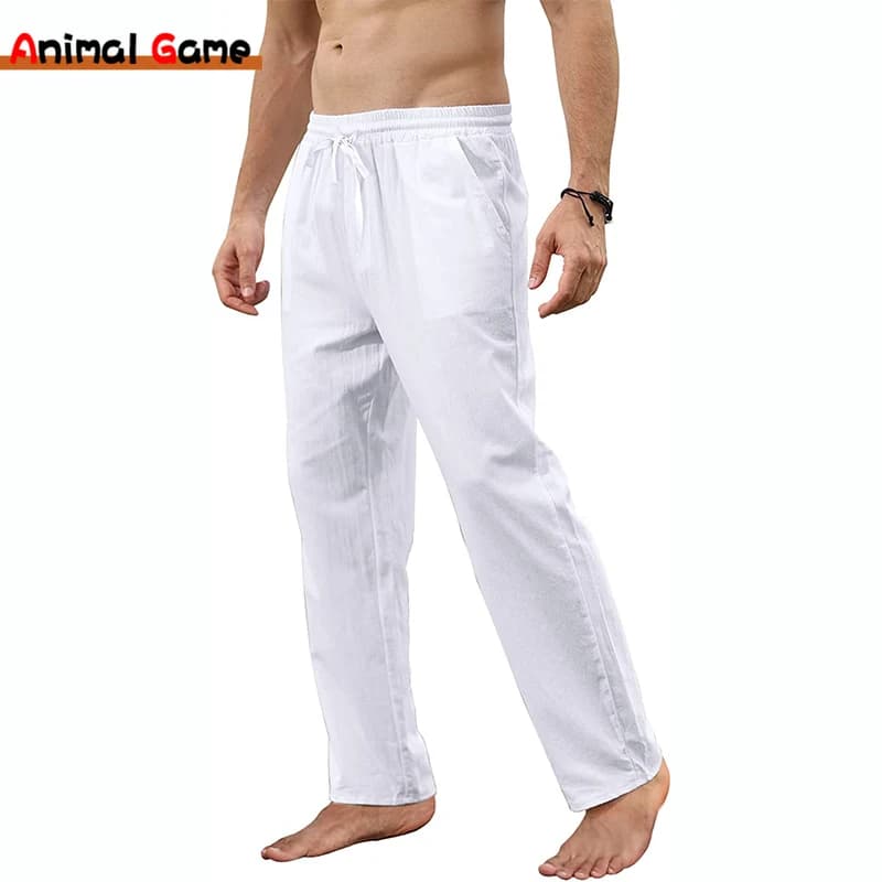 Men's Cotton Linen Pants New Autumn Casual Pants Long Jogging Yoga Pants With Men's Breathable Solid Color Drawstring