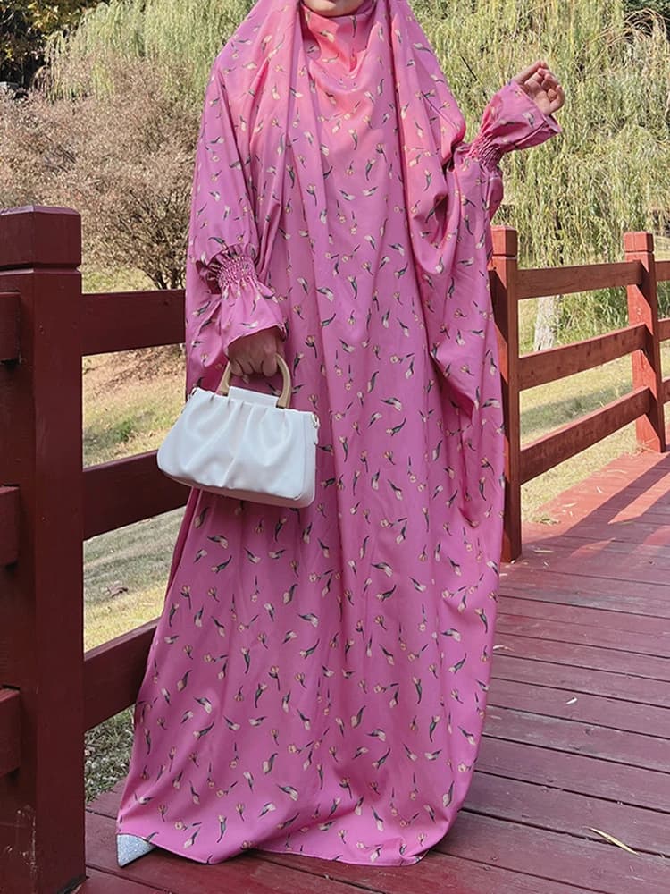 Prayer dress for Muslim woman Abaya Print Eid Mubarak Party Niqab One Piece Long Khimar Hijab Long dress modest Muslim Caftano