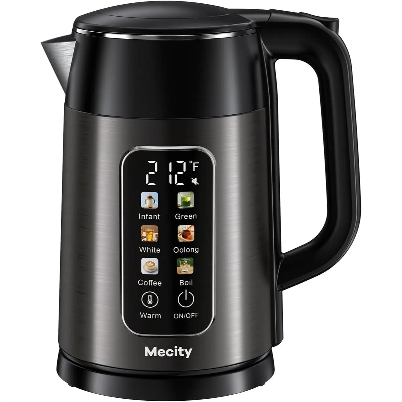 Bollitore Elettrico 1.7L con Schermo Touch e Controllo della Temperatura, Senza Contatto Plastico con l'Acqua, 6 Programmi Preimpostati, Spegnimento Automatico, Nero