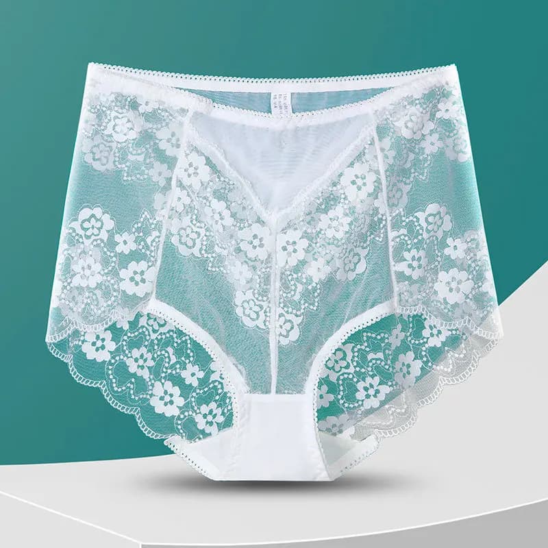 Sexy Hollow Lace Underwear High Waist Elastic Breathable Transparent Hip Lifting Cotton Ice Silk Briefs Quick Dry Women Panties
