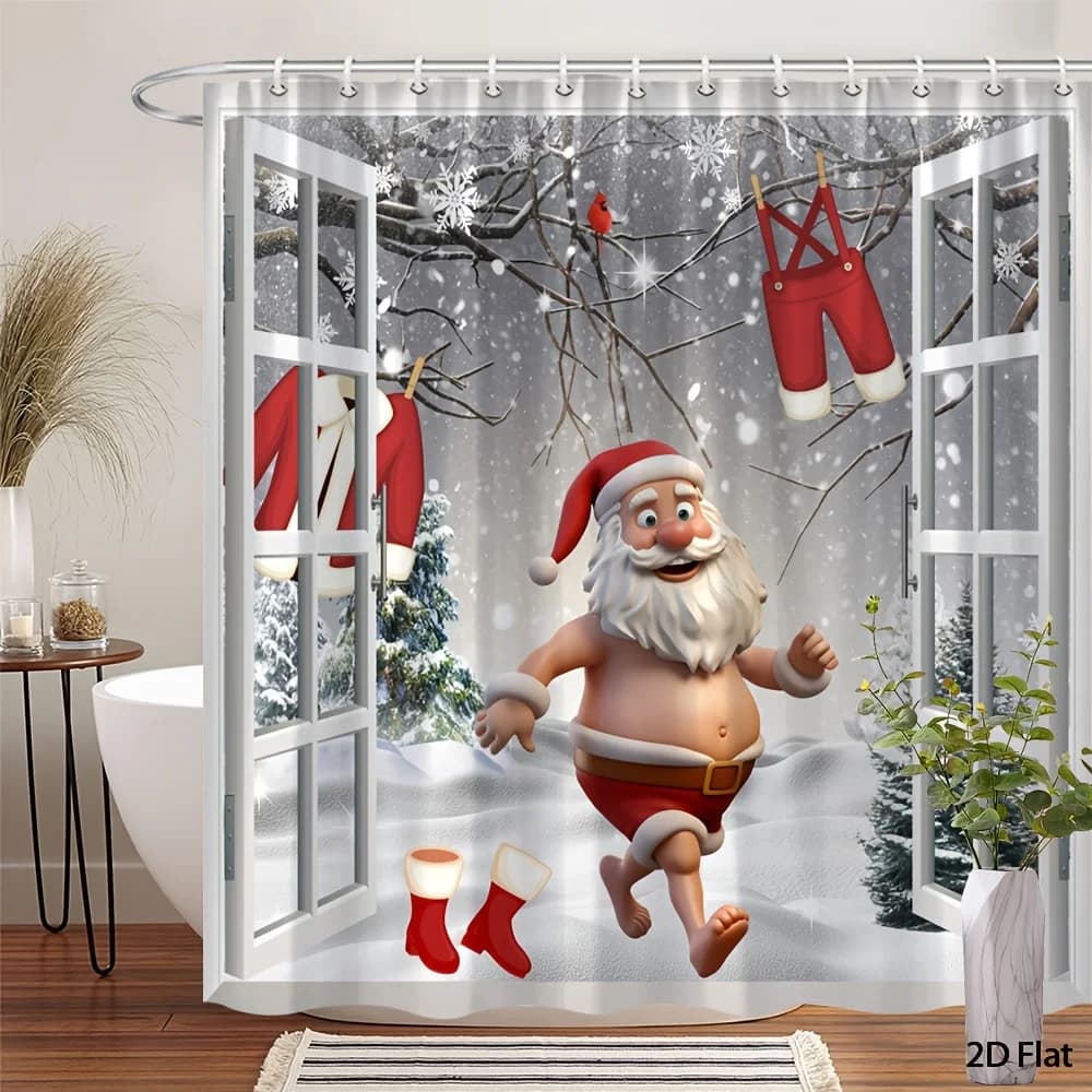 Ultimate Festive Santa Claus Christmas Shower Curtain Winter Holiday Bath Decor Fun Xmas Bathroom Curtain Liner Seasonal Gift