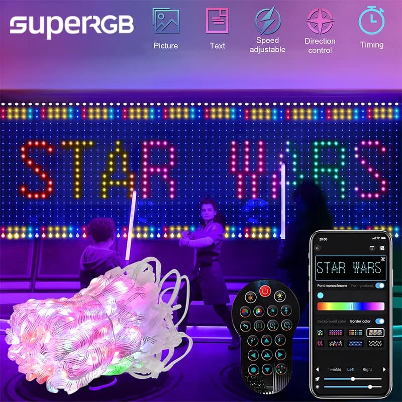 USB Smart Curtain Lights Bluetooth App LED String RGB Fairy Lights fai da te Music Change Photo Animation Display decorazione della camera da letto