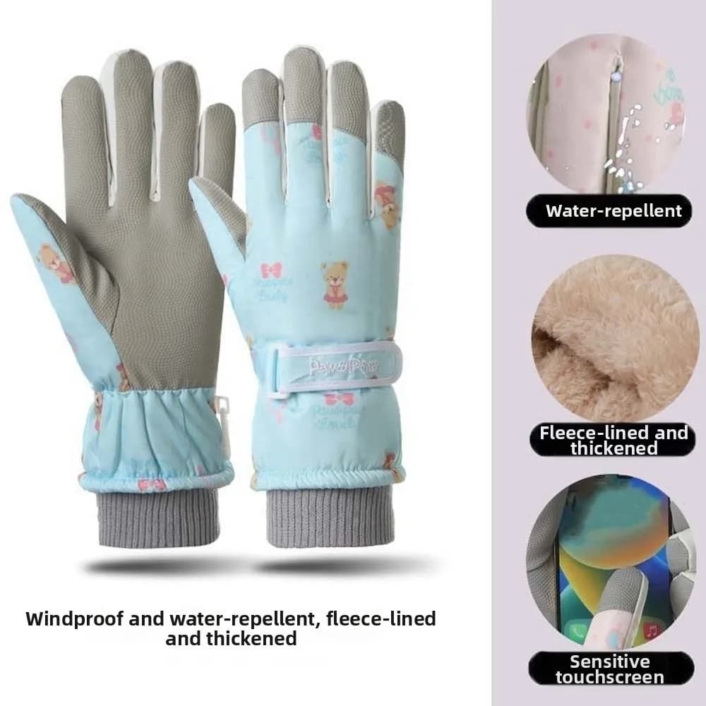 Fleece Liners Ski Mittens Anti-splash Water Touchscreen Thermal Gloves Adjustable Non-slip Snow Mittens Camping