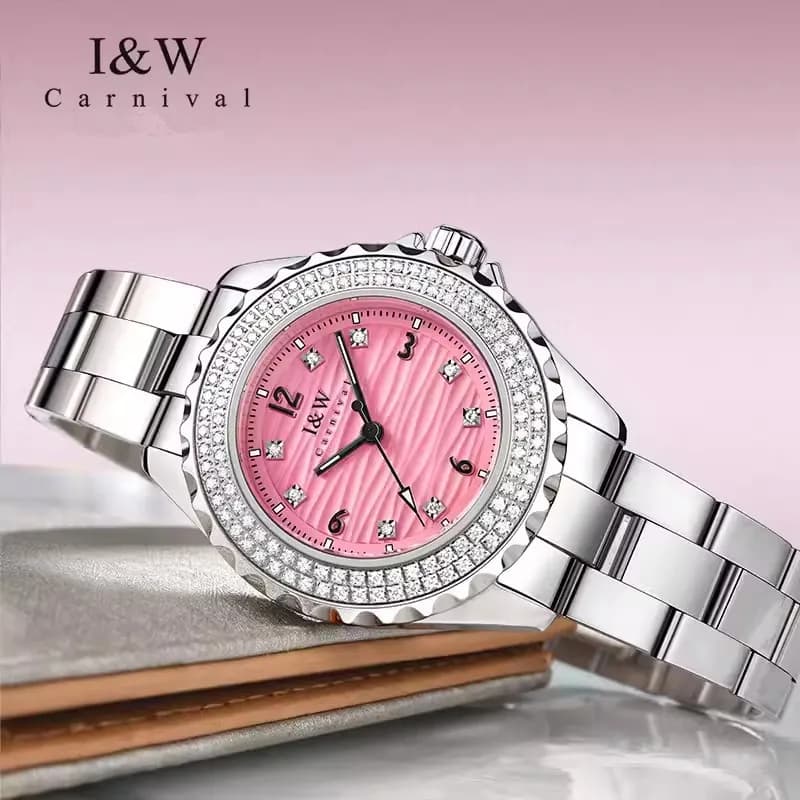 Reloj Mujer CARNIVAL Orologio al quarzo con abito in argento di lusso di marca per donna Orologio da polso impermeabile con diamanti alla moda da donna Montre Femme