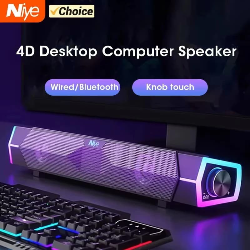 Soundbar for Computer Bluetooth 5.0 and Cable, Stereo Speakers with 4D Surround Sound and Subwoofer for Laptop and PC