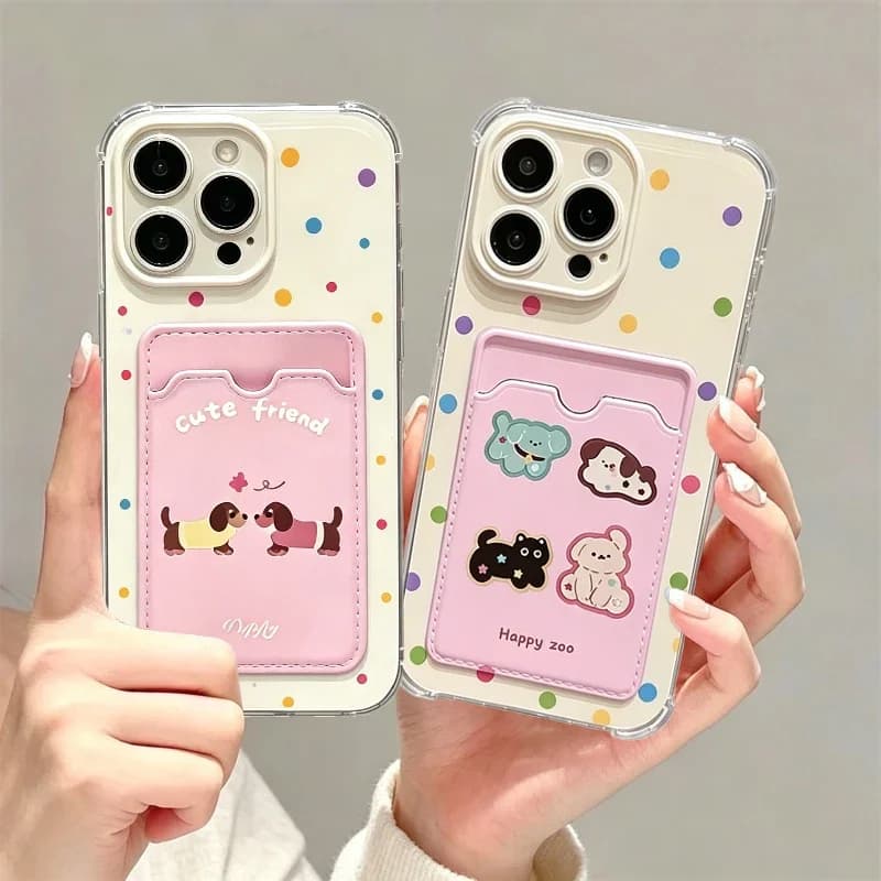 Custodia Trasparente per Telefono con Cucciolo Cartone Animato e Portafoglio per VIVO Y04 Y20 Y21 Y15S Y35 Y17S Y19S Y100 Y28 Y36 V40 Lite V50 V30 Pro