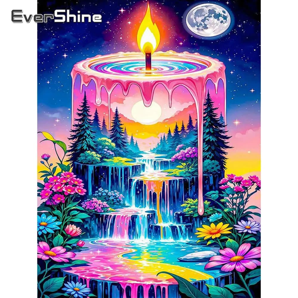 EverShine Diamond Mosaic Waterfall Landscape 5D Rhinestones Painting Candle Full Square Round Cross Stitch Embroidery Home Decor
