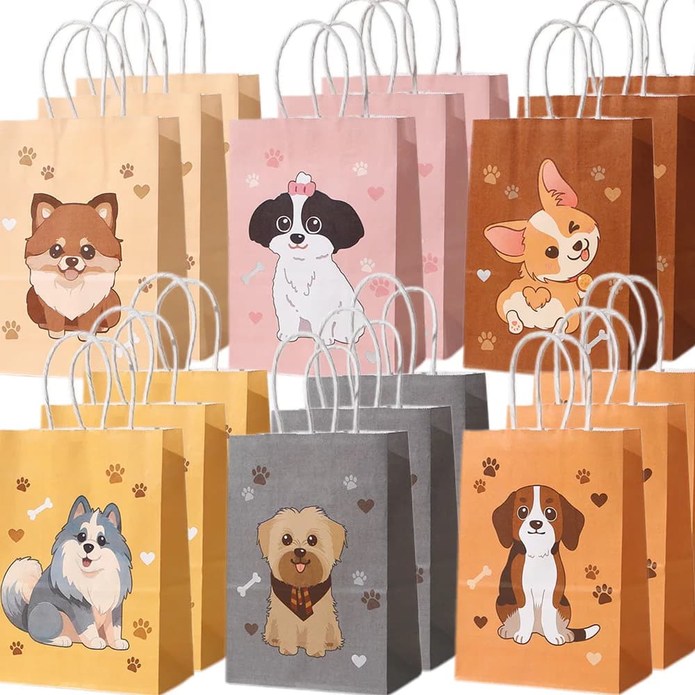 5/10/30 pezzi sacchetto regalo per feste per cuccioli di animali domestici regalo di caramelle per cani carini con manico sacchetto di carta baby shower bambini compleanno cane decorazioni per feste