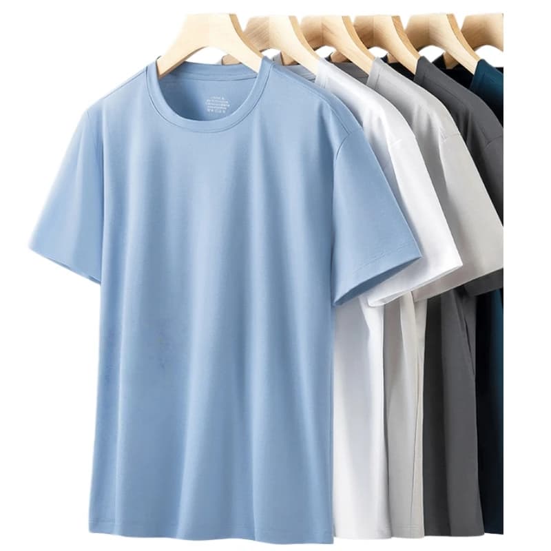 T-Shirt da Uomo in Cotone Ultra-Fine, Idratante Effetto Seta, Resistente alle Pieghe, Antibatterico 5A, Manica Corta Primavera-Estate