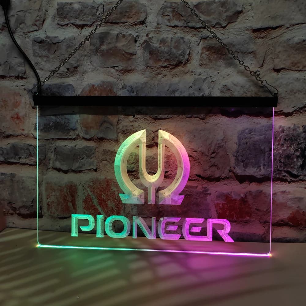 Insegna al neon Pioneer Vu dB-LED con effetto scorrevole colorato, perfetta per la decorazione domestica e creare un'atmosfera delle feste