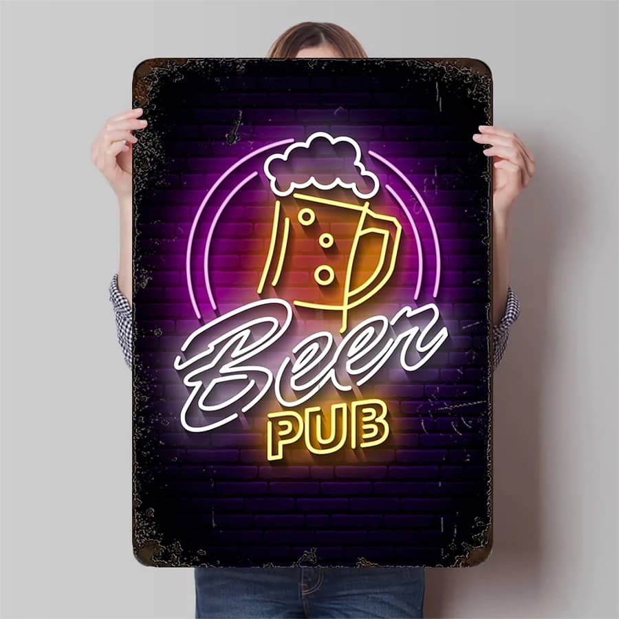 Boccale di birra al neon creativo, arte da parete in metallo, pub, ristorante, arredamento, ornamento per la casa illuminato vintage