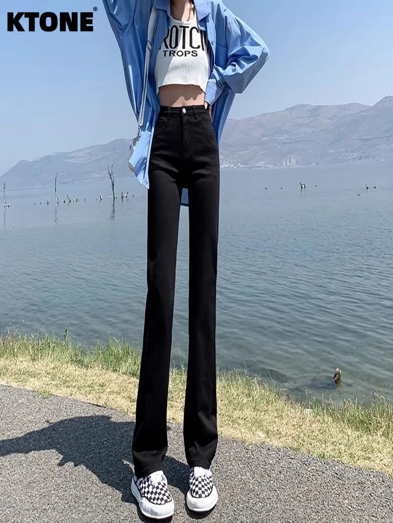 Abbigliamento Y2k Jeans neri slim fit da uomo Drip Trend Original Pants Nessun accessorio o cintura inclusi
