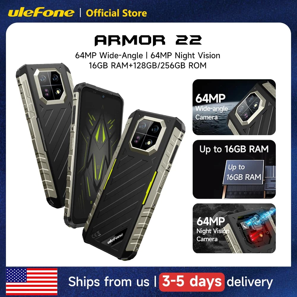 Telefono robusto Ulefone Armor 22, 16 GB (8 GB + 8 GB) RAM, 128 GB/256 GB ROM, smartphone Android 13, telefono NFC 64 MP 4G